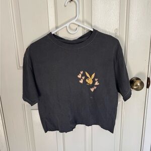 Tilly's Black Crop Top with Heart and Bunny Design